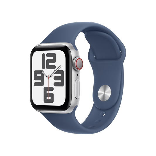 Apple Watch SE (2nd Gen) [GPS + Cellular] Smartwatch with 40mm Silver Aluminum Case with Denim Sport Band - M/L. Fitness & Sleep Tracker, Crash Detection, Heart Rate Monitor
