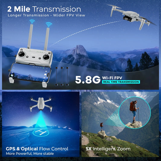 Contixo F36 GPS Mini Drone with Camera, 4K UHD, 3-Axis Gimbal, RC Quadcopter, Brushless Motor, Foldable Design, FPV, Auto Return & Smart Features, Beginners & Enthusiasts - Silver